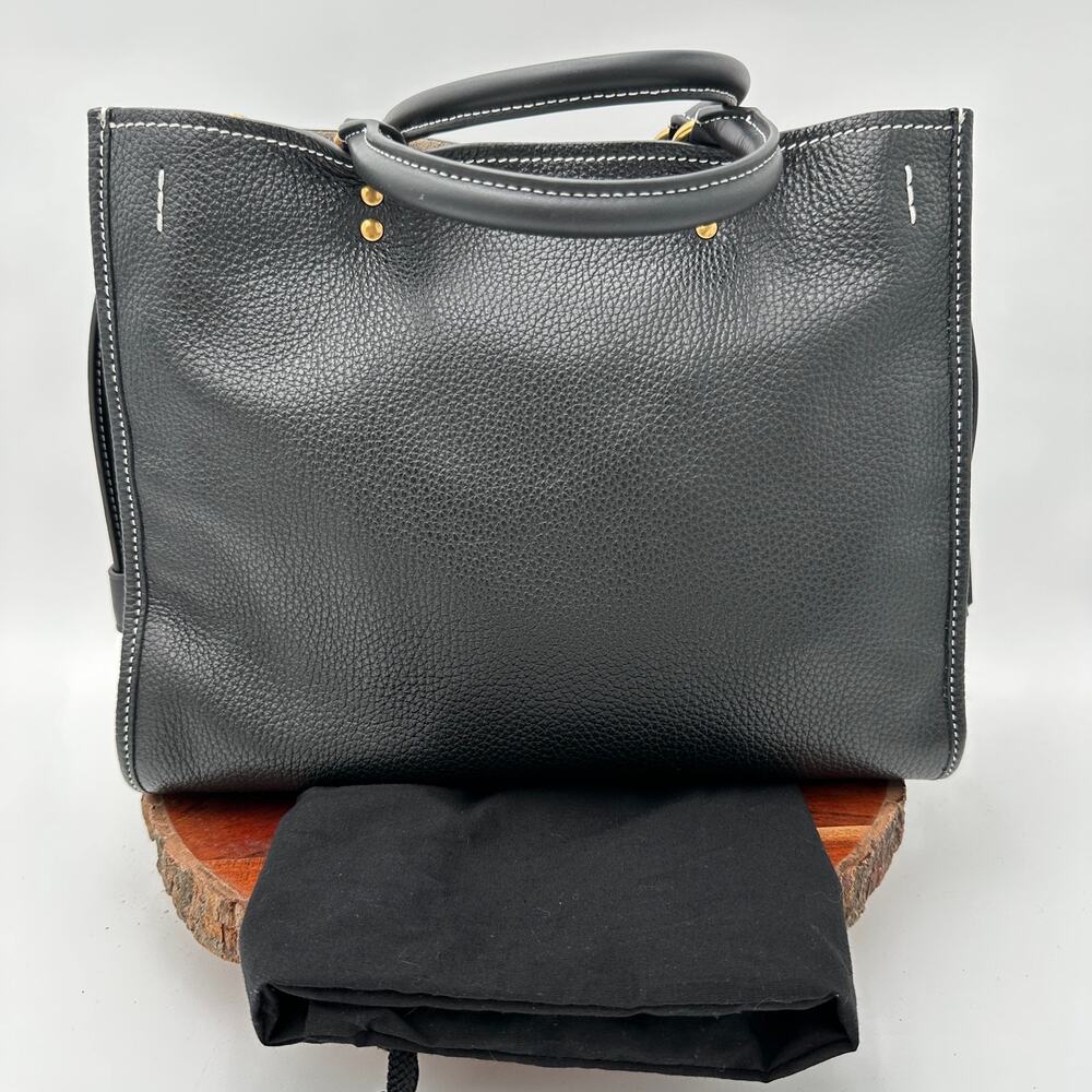 NEW Quince Italian Leather Medium Convertible Satchel Bag Black Brown Handles - Picture 6 of 16